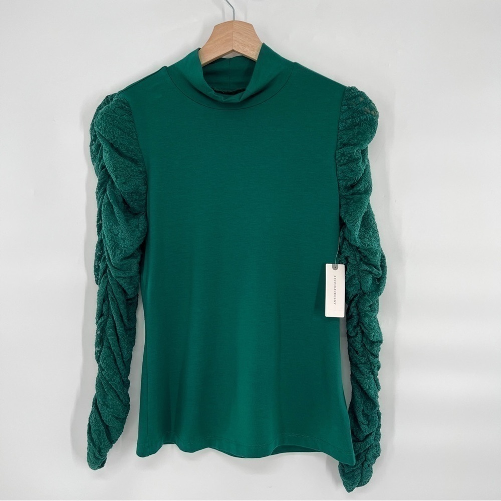Anthropolgie Maeve mock neck top ruched long sleeves